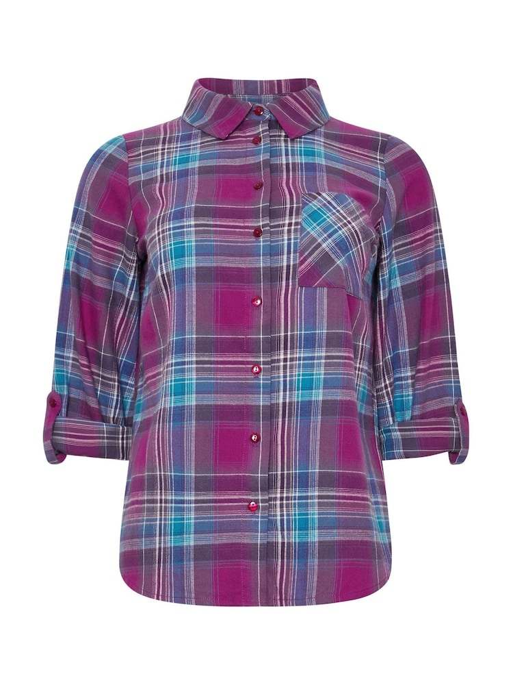 M&Co Purple Petite Check 100% Cotton Shirt - Image 5 of 5