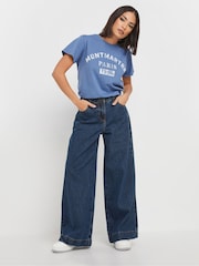 PixieGirl Petite Blue Mid Blue Super Wide 100% Cotton Jeans - Image 1 of 5