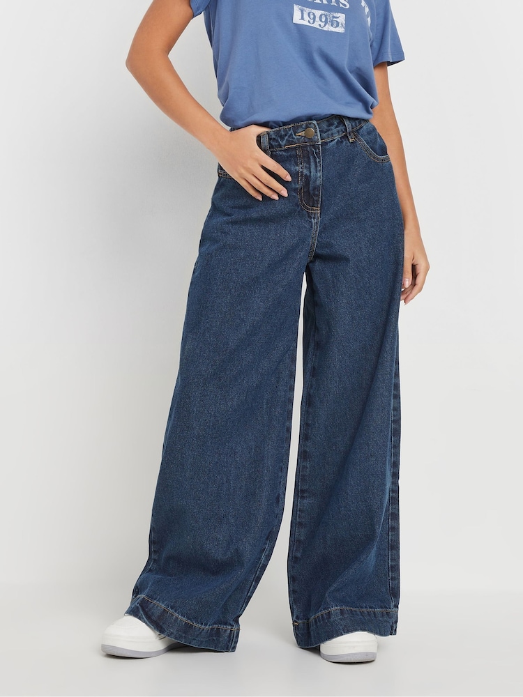 PixieGirl Petite Blue Mid Blue Super Wide 100% Cotton Jeans - Image 2 of 5