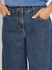 PixieGirl Petite Blue Mid Blue Super Wide 100% Cotton Jeans - Image 4 of 5
