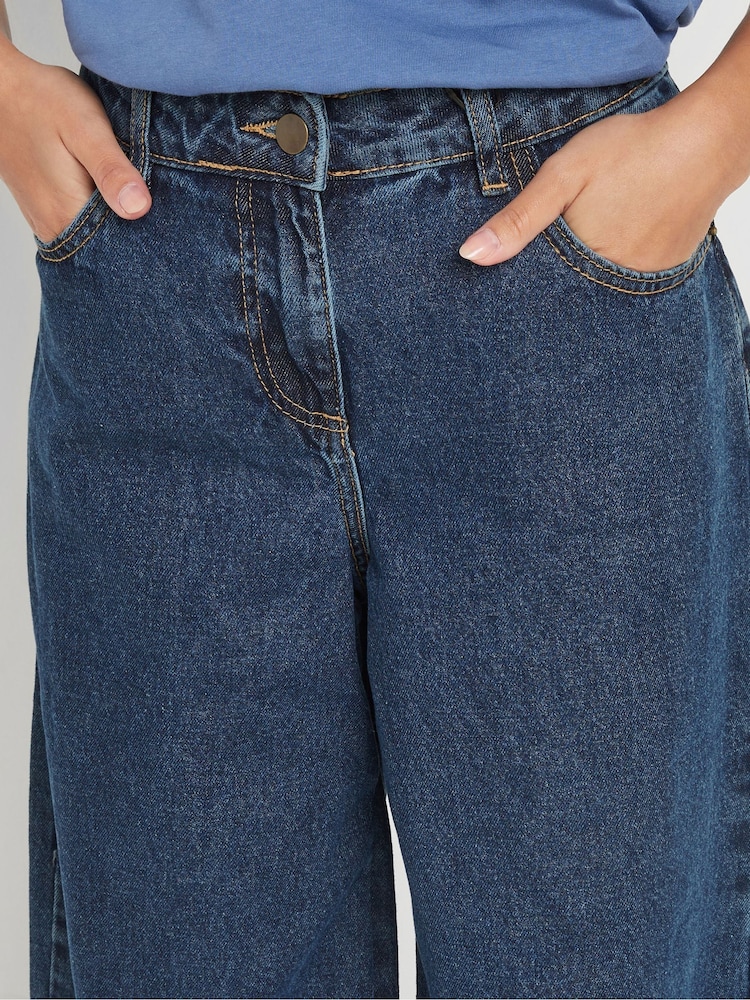 PixieGirl Petite Blue Mid Blue Super Wide 100% Cotton Jeans - Image 4 of 5