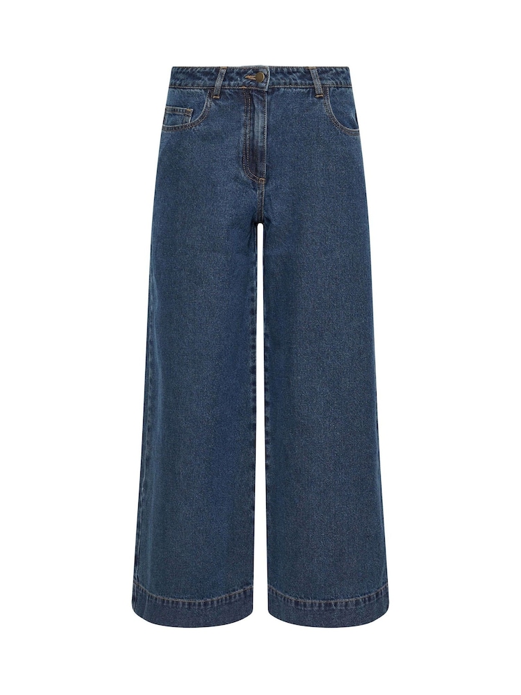 PixieGirl Petite Blue Mid Blue Super Wide 100% Cotton Jeans - Image 5 of 5