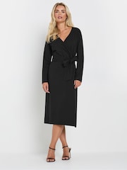 M&Co Black Petite Plain Wrap Front Dress - Image 2 of 5