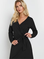 M&Co Black Petite Plain Wrap Front Dress - Image 4 of 5