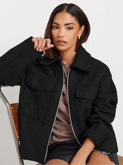 PixieGirl Petite Black Boucle Shacket - Image 1 of 5