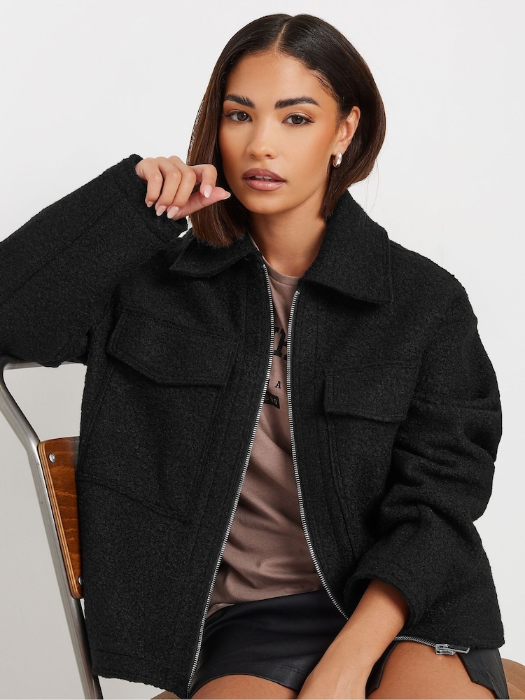 PixieGirl Petite Black Boucle Shacket - Image 1 of 5