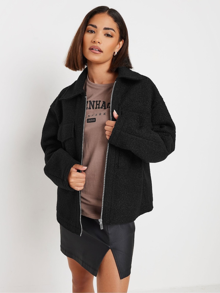 PixieGirl Petite Black Boucle Shacket - Image 2 of 5