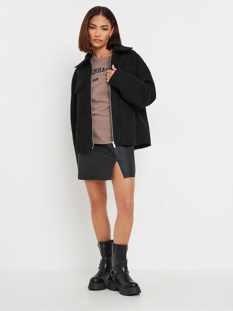 PixieGirl Petite Black Boucle Shacket - Image 3 of 5