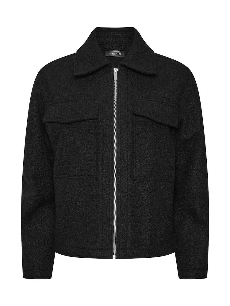 PixieGirl Petite Black Boucle Shacket - Image 5 of 5