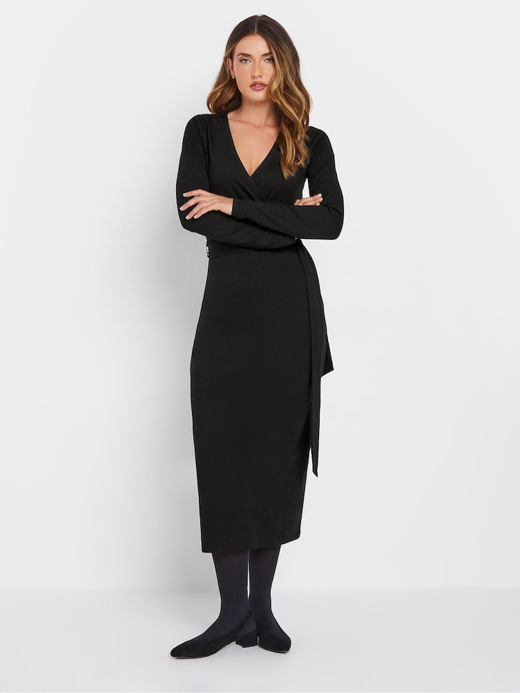 Long Tall Sally Black Wrap Midi Dress - Image 1 of 5