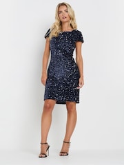 M&Co Blue Petite Sequin Velvet Shift Dress - Image 1 of 5