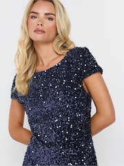 M&Co Blue Petite Sequin Velvet Shift Dress - Image 4 of 5
