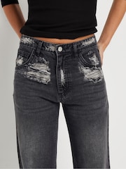 PixieGirl Petite Black distressed waistband and hem jea - Image 5 of 6