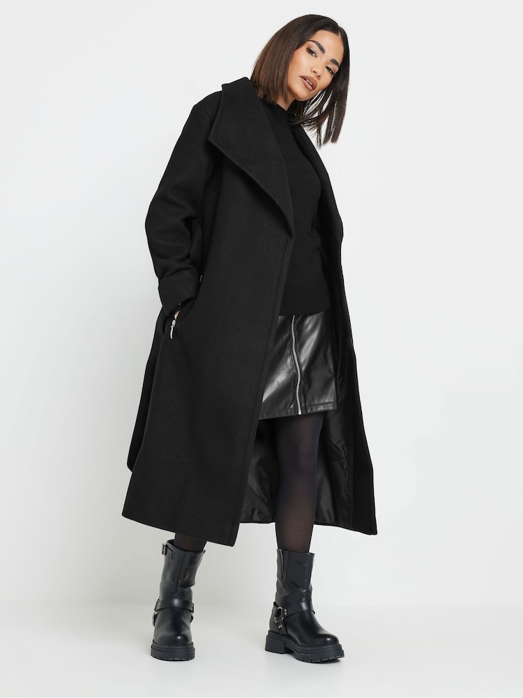 PixieGirl Petite Black Wrap Belted Coat - Image 2 of 4