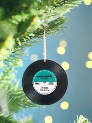 Personalised Retro Music Record Christmas Tree Decoration by Oakdene - Image 1 of 2