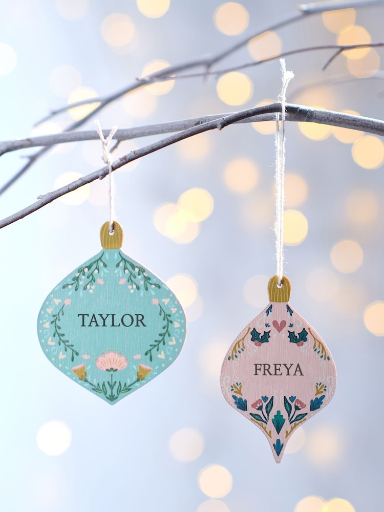 Personalised Scandinavian Name Christmas Tree Bauble by Oakdene - Image 1 of 2