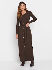 Long Tall Sally Chocolate Brown Chocolate Ribbed Button Maxi Dress - Image 1 of 5