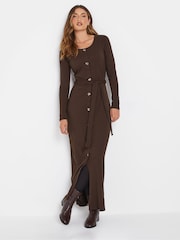 Long Tall Sally Chocolate Brown Chocolate Ribbed Button Maxi Dress - Image 2 of 5