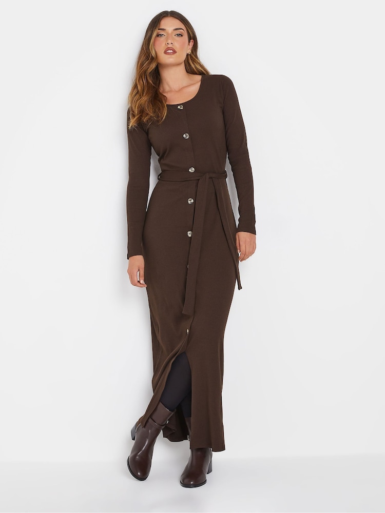 Long Tall Sally Chocolate Brown Chocolate Ribbed Button Maxi Dress - Image 2 of 5