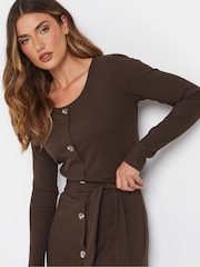 Long Tall Sally Chocolate Brown Chocolate Ribbed Button Maxi Dress - Image 3 of 5