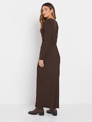 Long Tall Sally Chocolate Brown Chocolate Ribbed Button Maxi Dress - Image 4 of 5