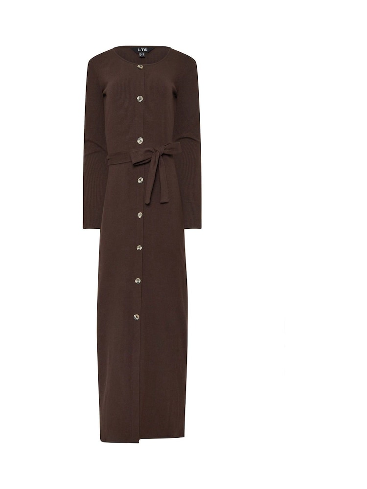 Long Tall Sally Chocolate Brown Chocolate Ribbed Button Maxi Dress - Image 5 of 5