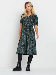 M&Co Blue Petite Ditsy Midi Dress - Image 1 of 5