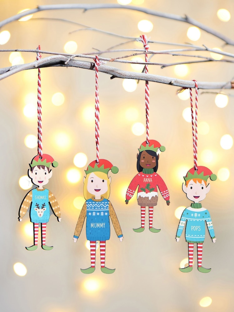 Personalised Adult Elf Family Christmas Tree Decoration by Oakdene - Image 1 of 2