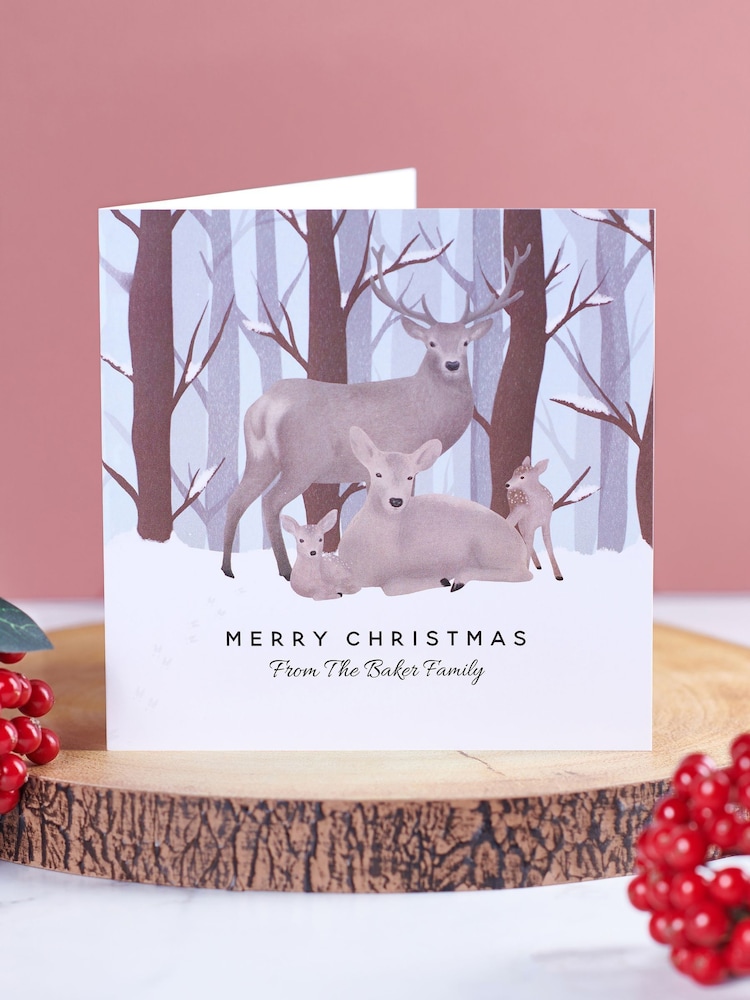Personalised Set Of Deer Family Christmas Cards by Oakdene - Image 1 of 2
