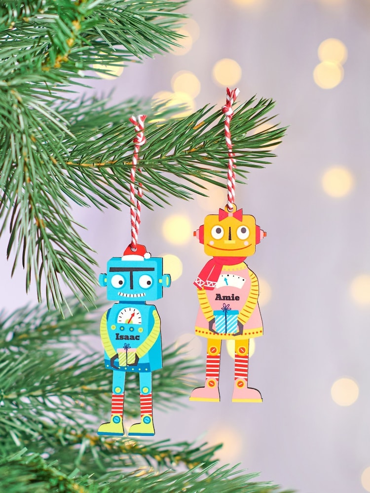 Personalised Children's Robot Christmas Tree Decoration by Oakdene - Image 1 of 2