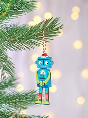 Personalised Children's Robot Christmas Tree Decoration by Oakdene - Image 2 of 2