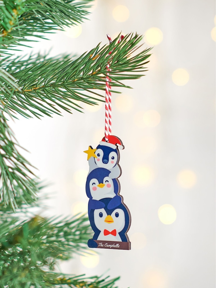 Personalised Family Of Three Penguin Christmas Tree Decoration by Oakdene - Image 1 of 1