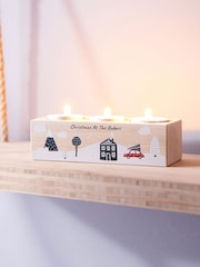 Personalised Family Christmas Scene Wooden Tealight Holder by Oakdene - Image 1 of 1