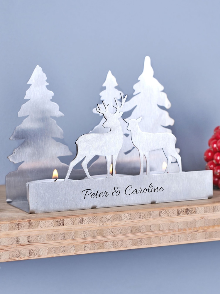 Personalised Stainless Steel Couples Stag Tealight Holder by Oakdene - Image 1 of 2 Personalised Stainless Steel Couples Stag Tealight Holder by Oakdene - Image 1 of 2