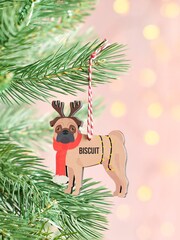 Personalised Pug Christmas Tree Decoration by Oakdene - Image 1 of 1