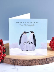 Personalised Set Of Penguin Family Christmas Cards by Oakdene - Image 1 of 2