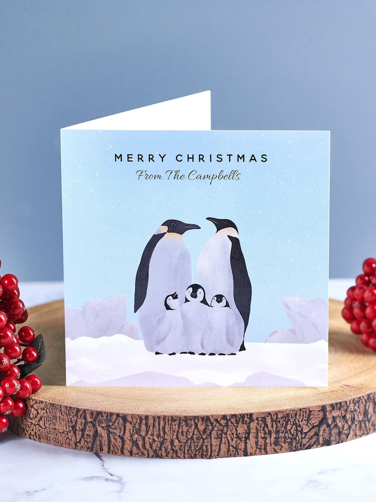 Personalised Set Of Penguin Family Christmas Cards by Oakdene - Image 1 of 2