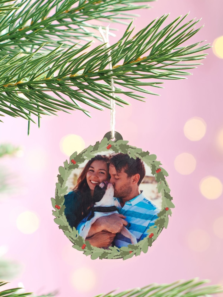 Personalised Photo Wreath Christmas Tree Bauble by Oakdene - Image 1 of 1