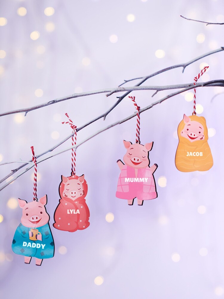 Personalised Family Pigs In Blankets Christmas Tree Decoration by Oakdene - Image 1 of 3