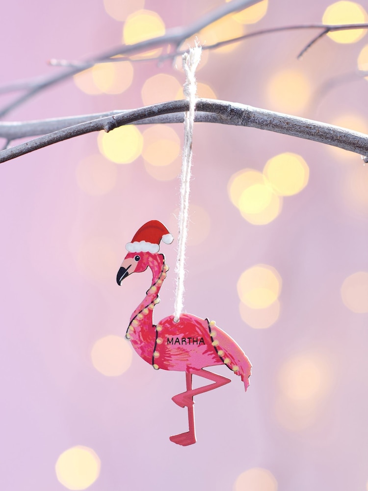 Personalised Flamingo Christmas Tree Decoration by Oakdene - Image 1 of 1