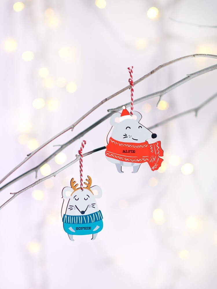 Personalised Christmas Mouse Tree Decoration by Oakdene - Image 1 of 2