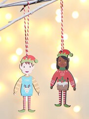 Personalised Child Elf Family Christmas Tree Decoration by Oakdene - Image 1 of 2