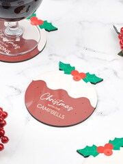 Personalised Set Of Four Christmas Pudding Coasters by Oakdene - Image 2 of 2