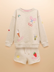 Joules Summerdays Natural Embroidered Jersey Co-ord - Image 1 of 12