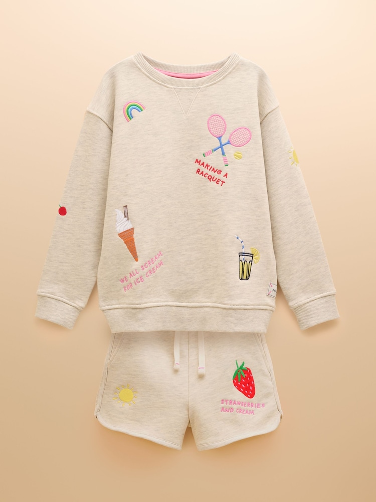 Joules Summerdays Natural Embroidered Jersey Co-ord - Image 1 of 12