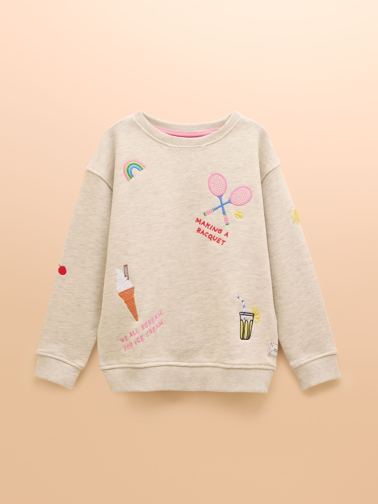Joules Summerdays Natural Embroidered Jersey Co-ord - Image 2 of 12