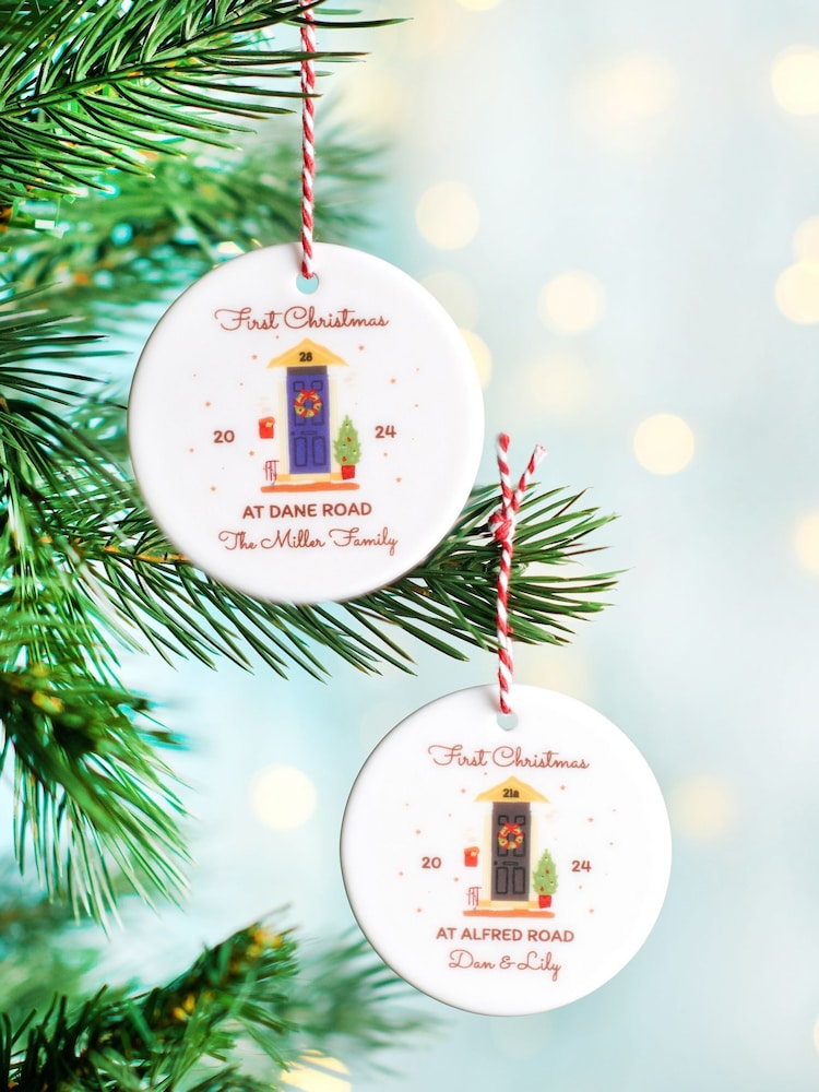 Personalised New Home Front Door Christmas Bauble by Oakdene - Image 1 of 1