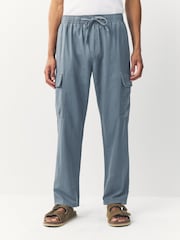 Ardósia azul - Calças cargo de Linen e algodão - Imagem 1 de 8