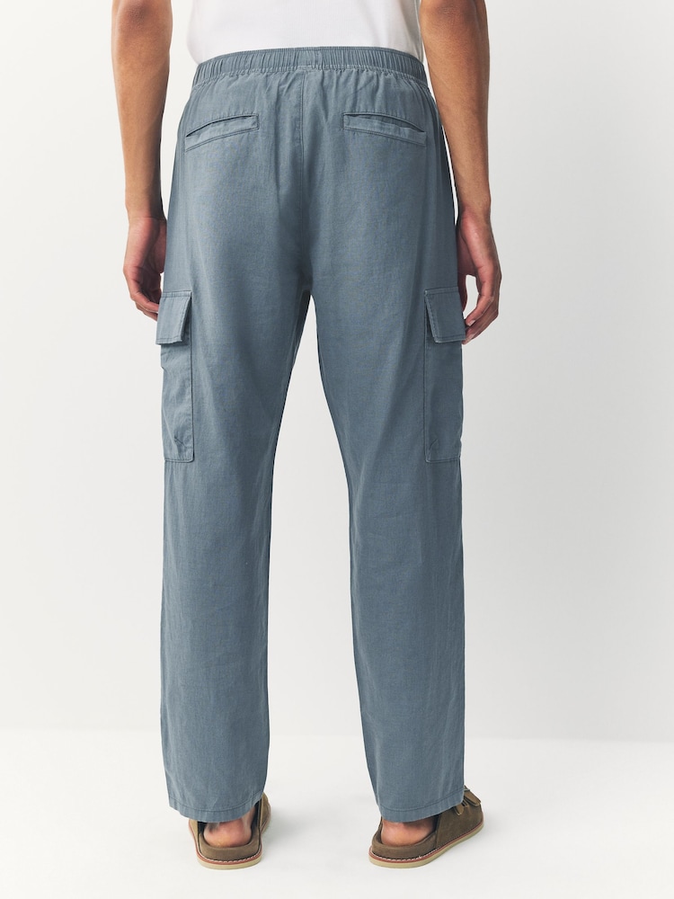 Blue Slate Regular Tapered Fit Linen Cotton Cargo Trousers - Image 2 of 7 Blue Slate Regular Tapered Fit Linen Cotton Cargo Trousers - Image 2 of 7