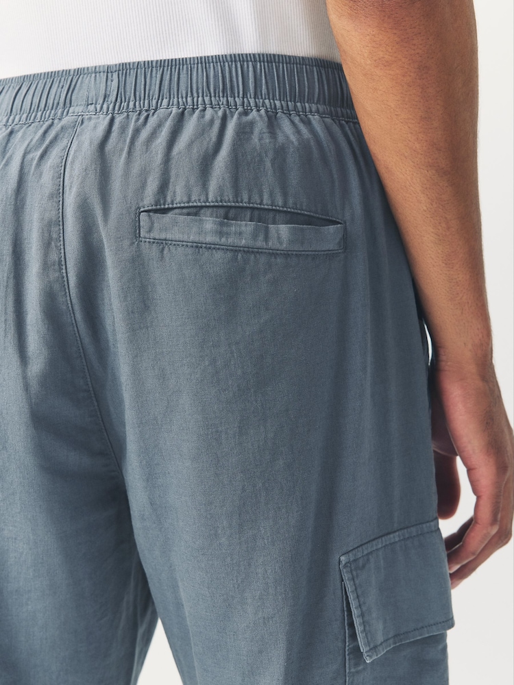 Blue Slate Regular Tapered Fit Linen Cotton Cargo Trousers - Image 7 of 7 Blue Slate Regular Tapered Fit Linen Cotton Cargo Trousers - Image 7 of 7
